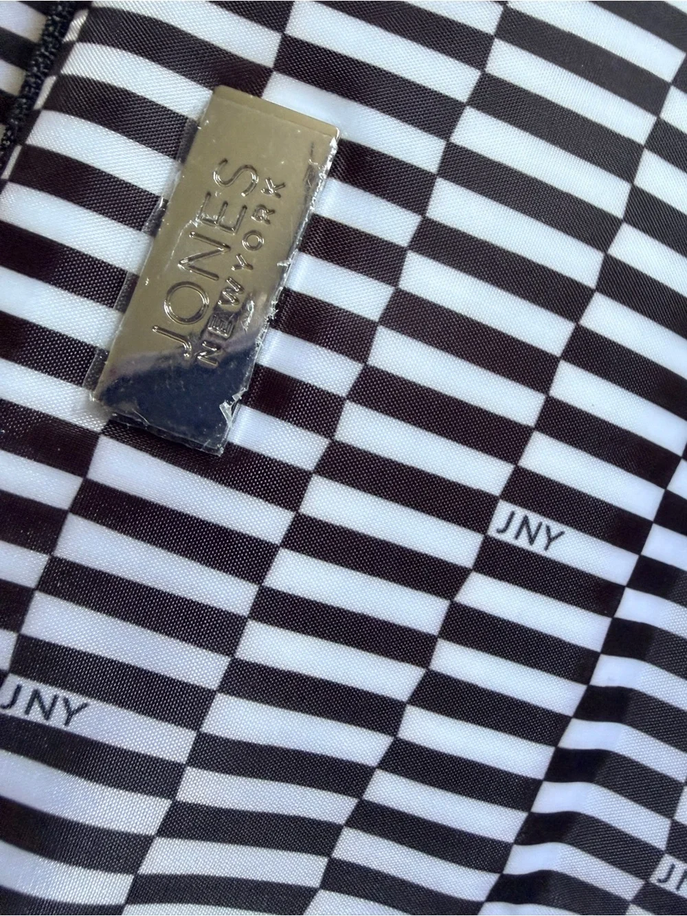Jones New York Black and White Striped Travel Pouch + Travel Bottle